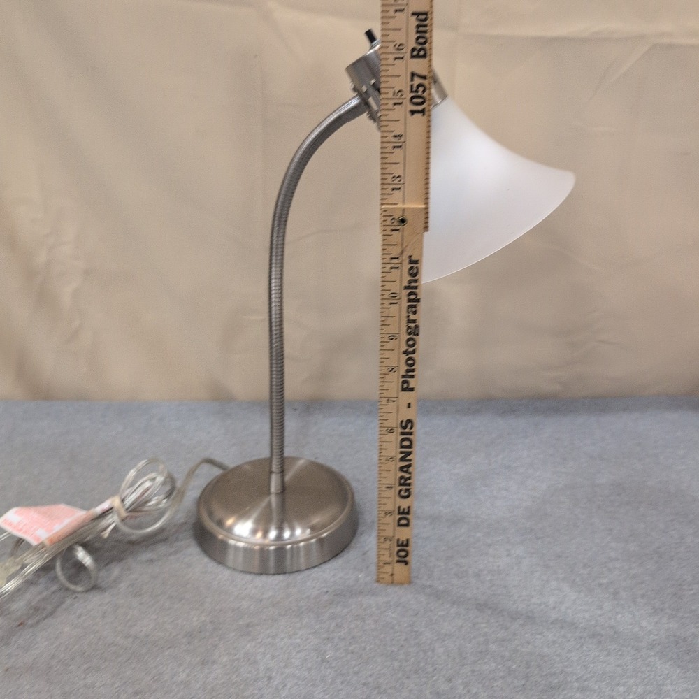 Brushed Nickel Gooseneck Desk Lamp Frosted White Glass Tulip Shade Adjustable - Picture 4 of 4
